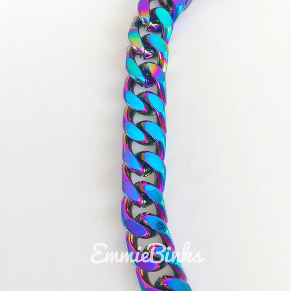 ✨3for$38 New Oil Slick Rainbow Chain Link Bracelet Holographic Miami Cuban - Picture 4 of 13